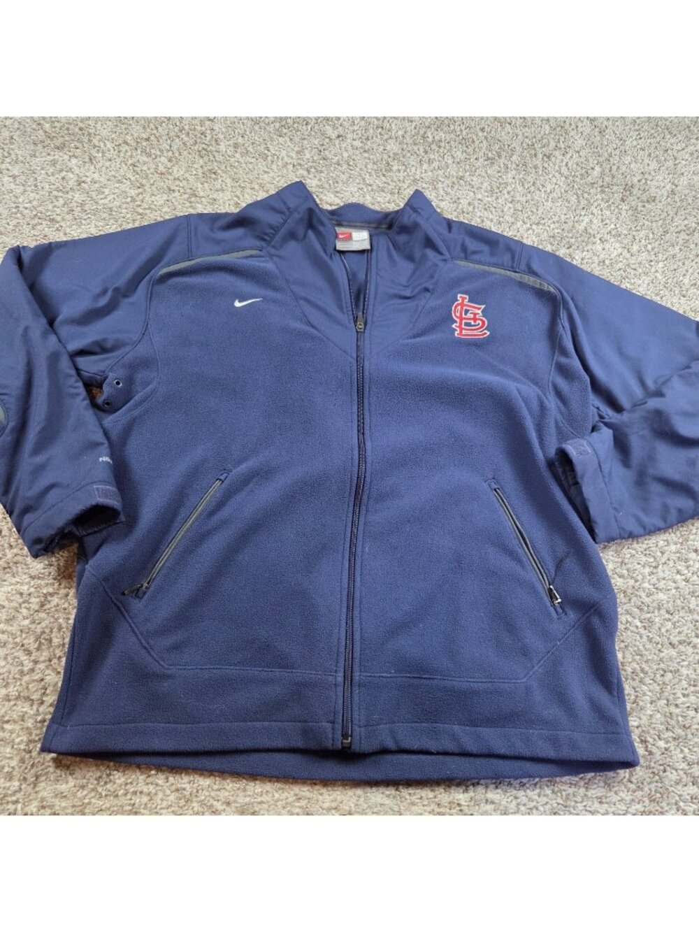 St. Louis Cardinals Jacket Mens Large Blue Full Zip Fleece Swoosh Retro Team